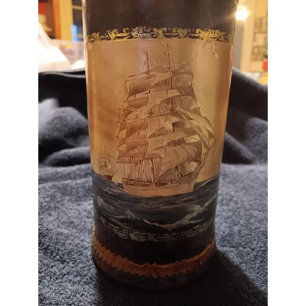 o'o'o . DECORATIVE Wrapped WINE BOTTLE with SHIP . Hand Crafted Made in ITALY